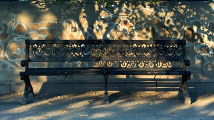 Wall Mural - The shadow of a treeâ€™s branches casting a delicate pattern on a park bench, with the shadow adding a natural touch to the outdoor seating area