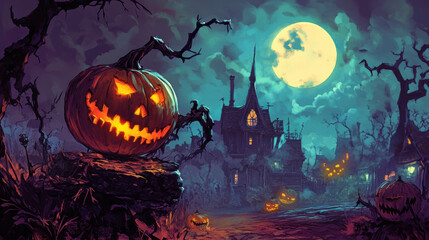 Poster - Halloween Pumpkin House.