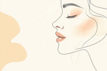 Leinwandbilder - A minimalist representation features the silhouette of a woman's face, highlighting elegant lines and soft features in a serene expression. Generative AI