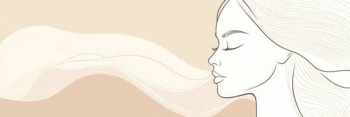 Leinwandbilder - This artwork features a minimalist silhouette of a woman's face, drawn with smooth lines, set against a calming pastel background. Generative AI
