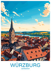 Wall Mural - Würzburg Germany Poster Illustration Travel Print Decor Gift Paper Canvas Wall Retro Art