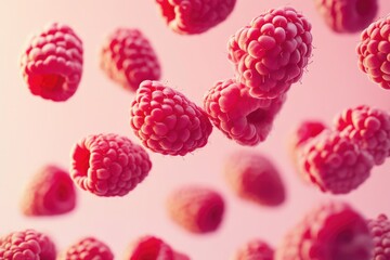 Wall Mural - Close-Up of Floating Raspberries with Sunlight Shadows