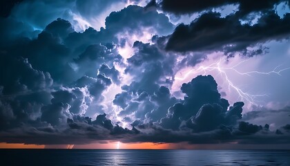 Canvas Print - Gorgeous lightning and dark clouds interweave in the night sky, showing a spectacular natural scene and giving people a shocking visual experience.