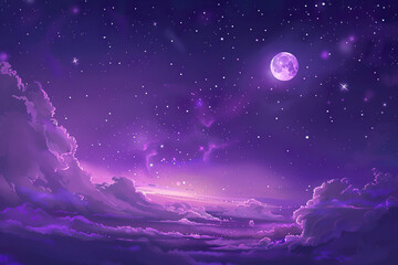 Wall Mural - a purple sky with a large moon and many stars,