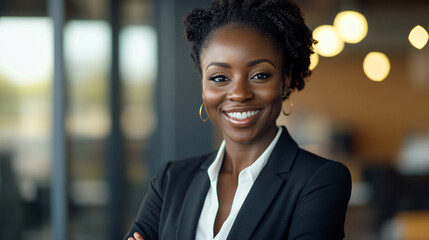 Wall Mural - Successful african american businesswoman exuding confidence and professionalism in a contemporary office setting