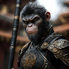 Poster - Powerful Chimpanzee Warrior in Golden Armor