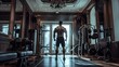 © Bussakon - Muscular Athlete Lifting Weights in Luxury Home Gym Interior
