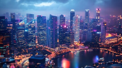 Aufkleber - Modern cityscape and communication network concept Internet of Things ICT Information communication Technology 5G Smart city Digital transformation Singapore : Generative AI