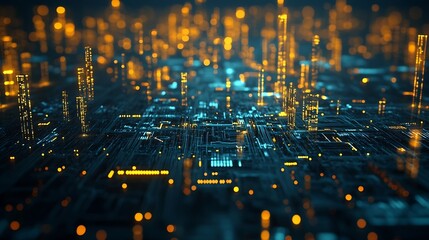 Fototapete - Smart city and digital transformationBig data connection technology Telecommunication and communication network concept : Generative AI