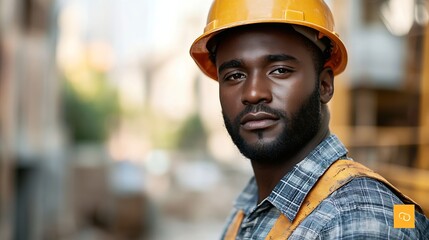 Poster - Construction worker man portrait in construction site in sunny day : Generative AI