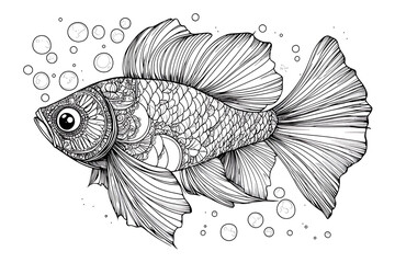 Wall Mural - Coloring Pages for Kids, Fish Vector Coloring Pages