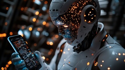 Aufkleber - man shows use of artificial intelligence Ai technology to access malicious software with smartphone concept of internet cyber security warning or technology fraud alertChat with AI : Generative AI