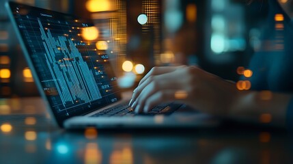 Fototapete - Business Project Management System Project manager working on laptop and updating tasks and milestones progress planning with Gantt chart scheduling interface for company on virtual sc : Generative AI