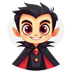 A cute cartoon vampire with big eyes and a wide smile isolated on transparency PNG background, perfect for Halloween-themed designs, children's books, or festive party invitations,