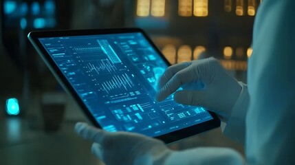 Poster - Medicine doctor use tablet to review patient medical records on virtual screens for digital healthcare Review medical reports carefully and diagnose illnesses for an effective treatmen : Generative AI