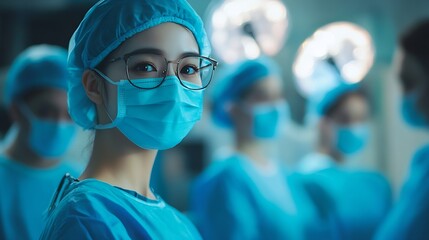 Poster - Hospital group and doctors in meeting healthcare and conversation for surgery schedule teamwork and research Review medical and professional with communication feedback and wellness in : Generative AI