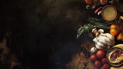 Nice Italian food background on dark