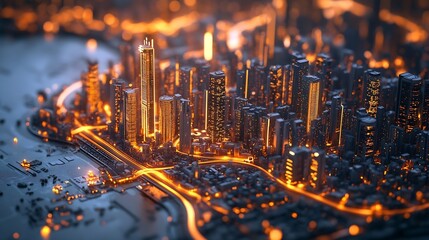 Fototapete - City connected to 5G technology : Generative AI