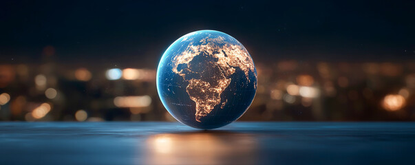 a stunning digital globe representation showcasing africa at night, illuminated with city lights aga