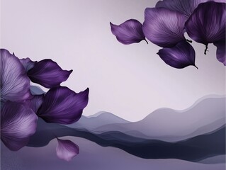 Wall Mural - Futuristic Flowers: Abstract purple petals floating over soft flowing waves.