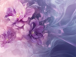 Wall Mural - Futuristic Flowers: Lavender and pink flowers with soft swirling textures in a dreamy background.