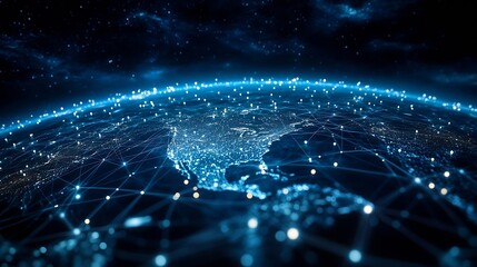 Fototapete - Global business network digital technology data exchange concept Business Intelligence and cloud computing digital marketing data processing and blockchain technology management : Generative AI