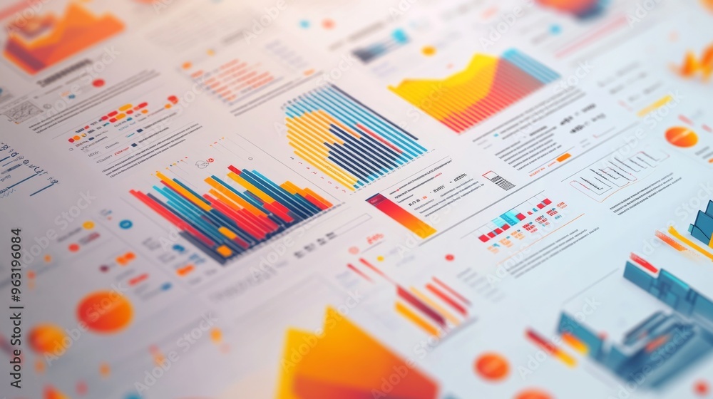 High-resolution close-up of a complex infographic with charts, icons ...