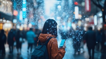Poster - Communication technology  smart connection IOT and people network technology concept People using connective device to connect to the secured internet network and cloud computing serve : Generative AI