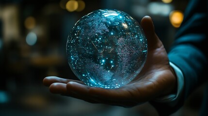 Leinwandbilder - Business service online digital technology Businessman holding digital globe hologram Quality business relationship Customer service advice and support Technology robot assistance onli : Generative AI
