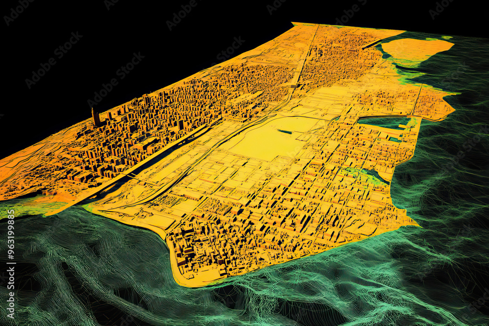 Technical aerial visual, 3D LiDAR GIS aerial map satellite scan model ...
