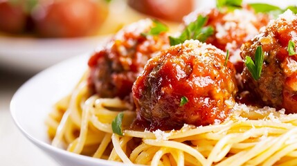 delicious Italian pasta with spaghetti and meatballs