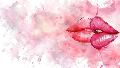 Wall Mural - Abstract watercolor of lips in shades of pink with artistic splashes