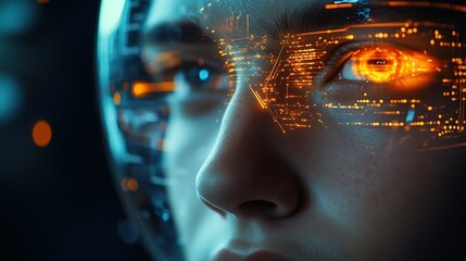 Poster - Ai technology Artificial Intelligence man using technology smart robot AI artificial intelligence by enter command prompt for generates something Futuristic technology transformation C : Generative AI