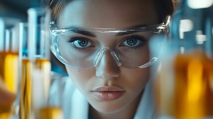 Fototapete - Female doctor working with test tube and experimental in laboratory Medical and scientist concept : Generative AI