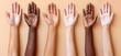 © Destri - Six diverse hands raised in the air, showcasing unity and diversity. Symbol of inclusion, equality, and acceptance.