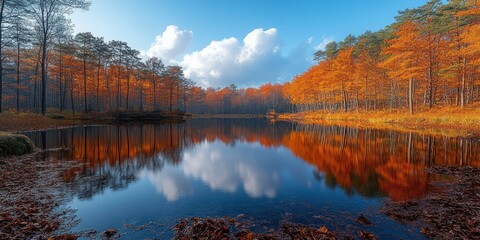 Poster - Still Autumn Water Reflecting Vibrant Colors of Trees