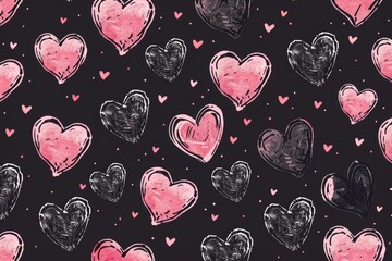 Wall Mural - A black and pink heart patterned wallpaper. The pattern is made up of many small hearts, some of which are black and some are pink. The wallpaper has a romantic and playful mood