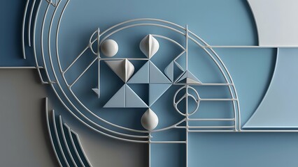 Poster - Blue and gray abstract background from curved lines of geometric shapes minimalistic design pattern