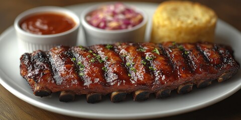 Wall Mural - Barbecue Ribs with Sides of Coleslaw and Sauce