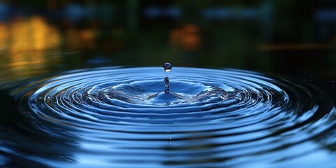 Wall Mural - Water Droplet Creating Ripples in Still Blue Water