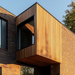 A stylish and contemporary residential home featuring a wooden cladding extension, adding a warm and natural aesthetic to the overall architectural design.