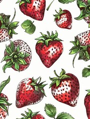 Wall Mural - A drawing of a bunch of strawberries with green leaves. The drawing is very detailed and colorful. The idea behind the drawing is to showcase the beauty of nature and the simplicity of life