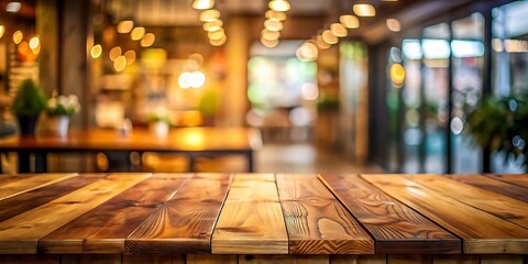 Background blur with wooden rare table