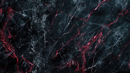 Wall Mural - A black and red marble floor with red streaks. The floor is made of marble and has a shiny, polished surface. The red streaks add a touch of color and contrast to the otherwise dark surface