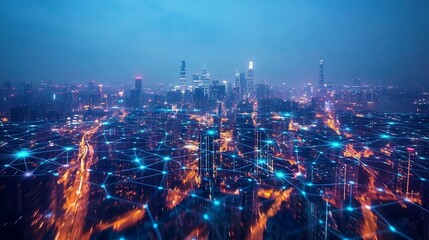 Poster - Smart city and communication network concept 5G IoT Internet of Things Telecommunication : Generative AI