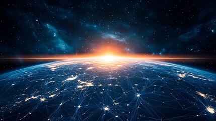 Poster - Global world network and Communication technology conceptbig dataiot Solutionnew normaldigital twinvrwireless and 5g for internet business on earthElements of this image furnished by N : Generative AI