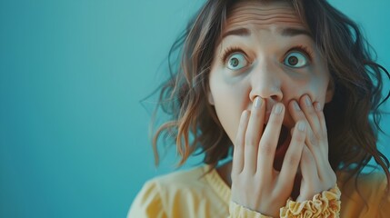 Woman with Surprised and Shocked Facial Expression Mouth Covered Eyes Wide Open