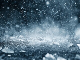 Abstract winter background with falling snow and ice