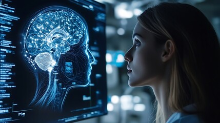 Poster - Medical technology Doctor use intelligence software of AI for diagnosis brain increasing accuracy patient treatment Research and Medical development technology to improve patient healt : Generative AI