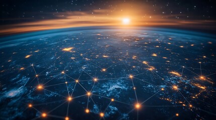 Fototapete - Global connection and the internet network alteration in smart city  Concept of future wireless digital connecting and social media networking : Generative AI